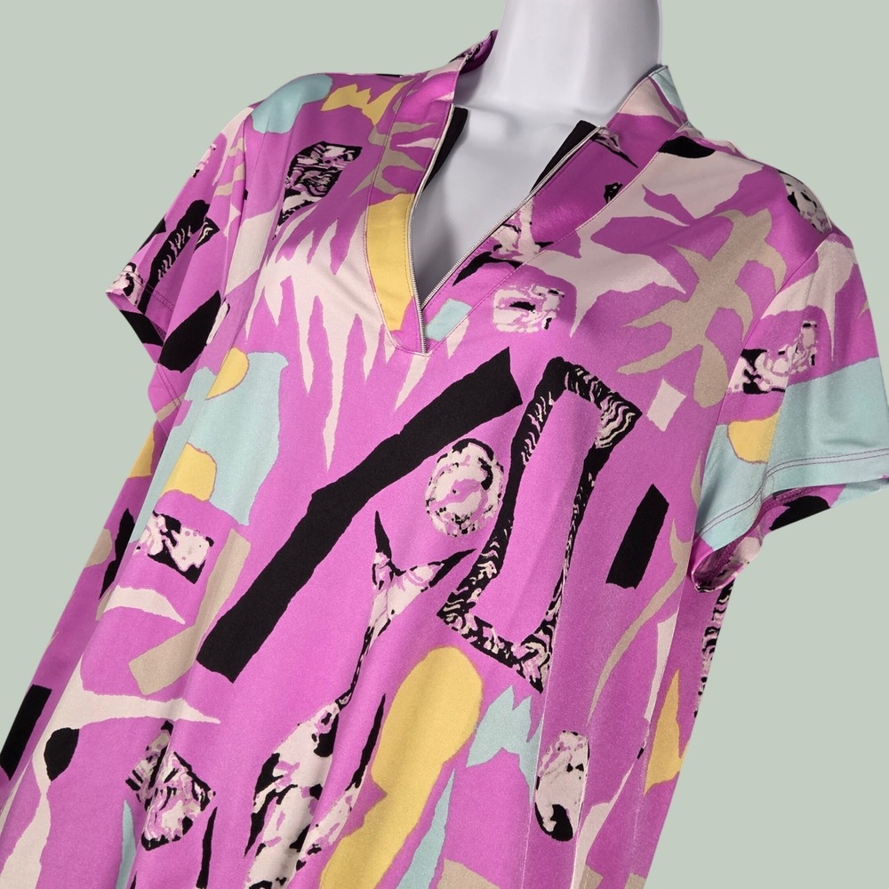 Jamie Sadock Womens‎ Large Short Sleeve V-Neck Abstract Print Top Purple Bright